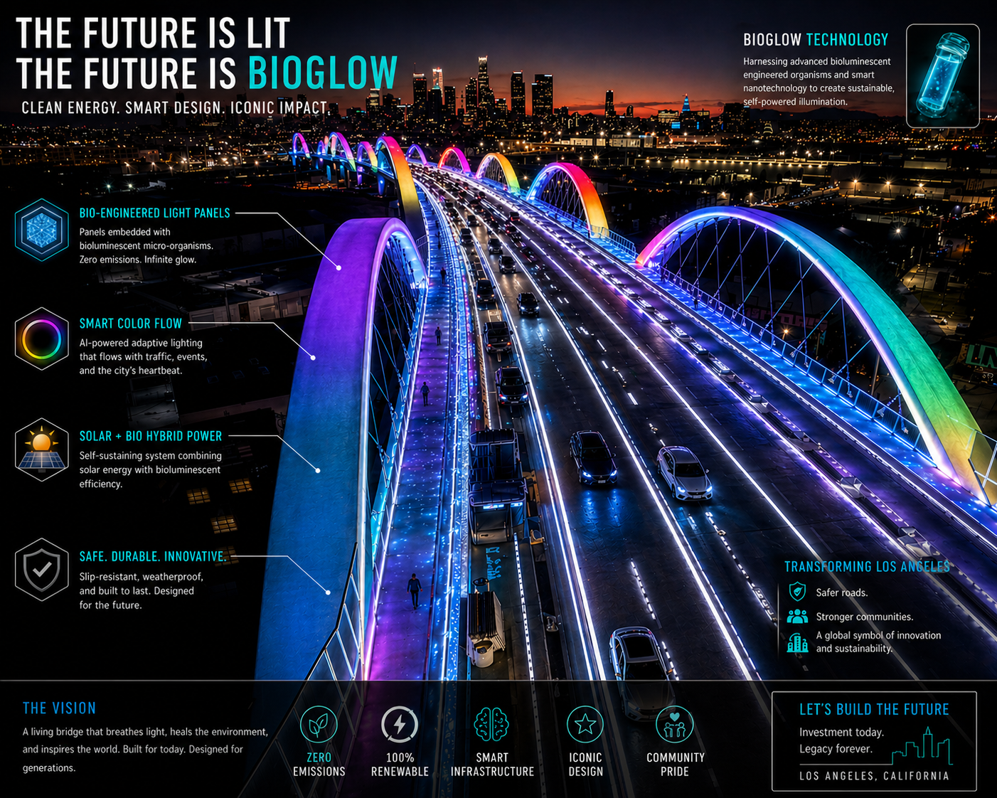 BioGlow resonance illumination concept on 4th street downtown LA Bridge