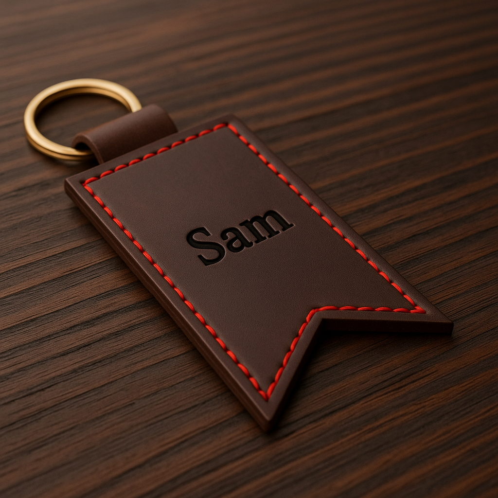 Personalized Leather Keychain Banner with custom name engraving